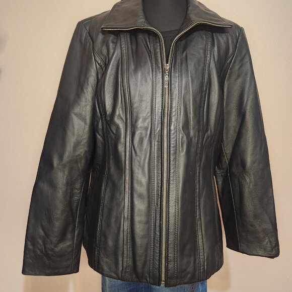 Kenneth Cole Reaction Authentic Leather Black Coat Size Large - Picture 12 of 12